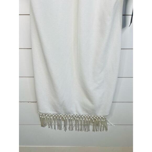Adrianna Papell White Sleeveless Halter Neck Fringe Trim Dress Bodycon Size US 8 - Picture 6 of 13